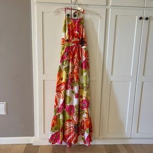 Anthropologie Lil 100% Silk Floral Halter Maxi Dress, Size 2